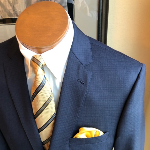 Joseph Jos.A. Bank All Wool Navy Mini-Check Weave Jacket 43L - Picture 5 of 14